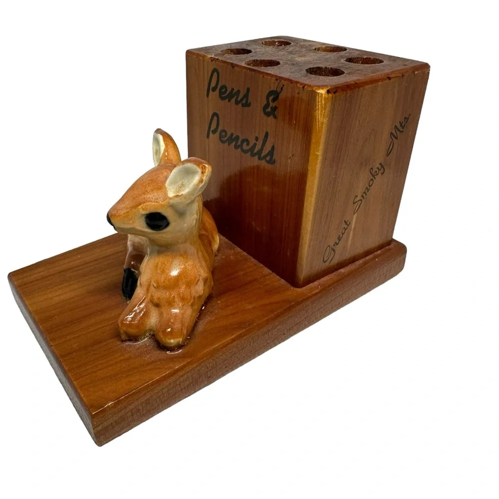 Vintage Wooden Pen & Pencil Set with Fawn